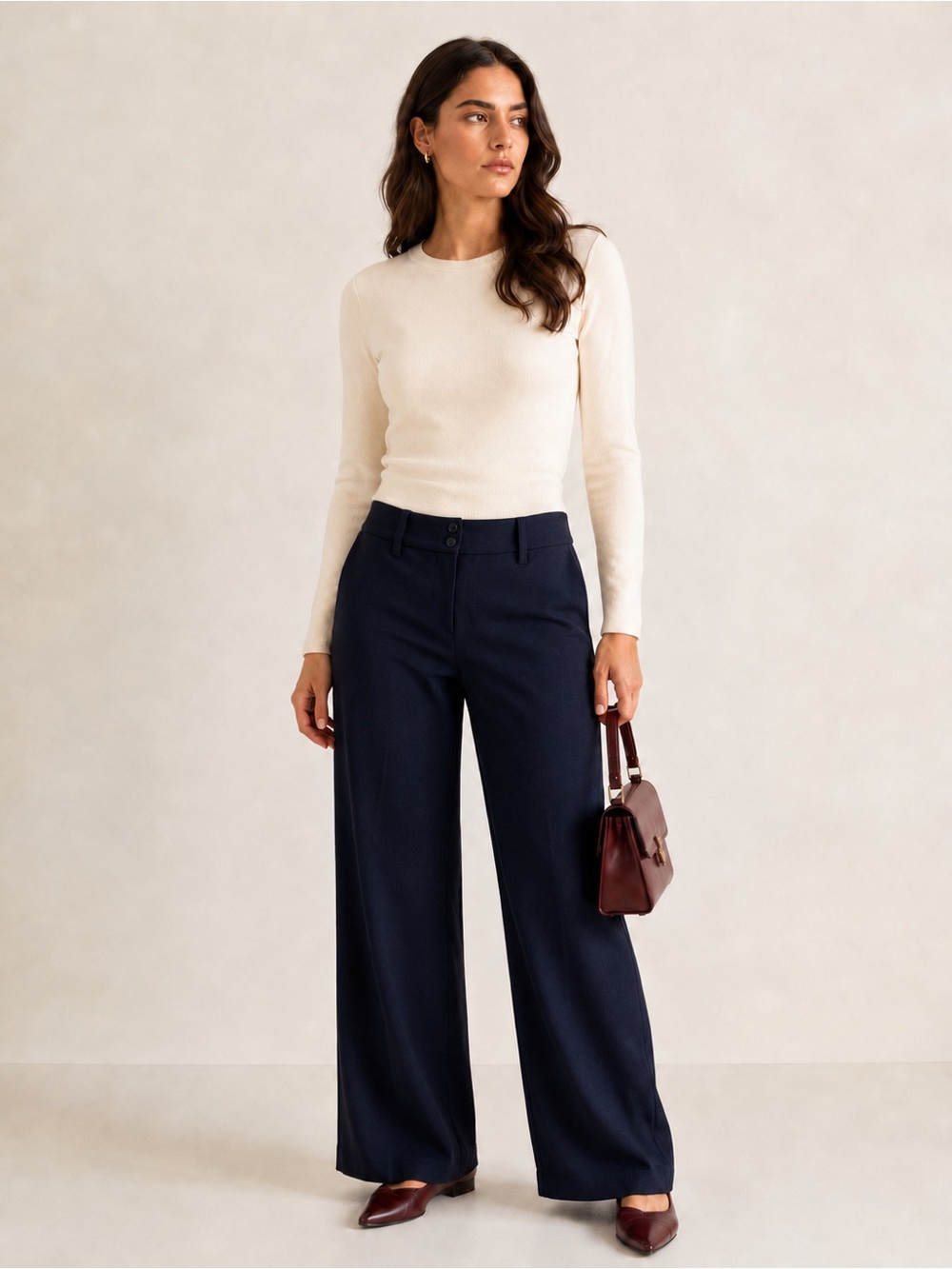 Armani Collezioni 2006 Midnight Navy Wool Wide Leg Trousers Sz IT 46/US Sz 10